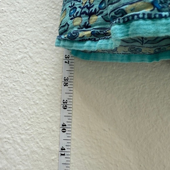 Sundance Floral Dress Sz M Teal Blue Tiered Tassel Tie Cotton Boho Loose Fit - Picture 6 of 8